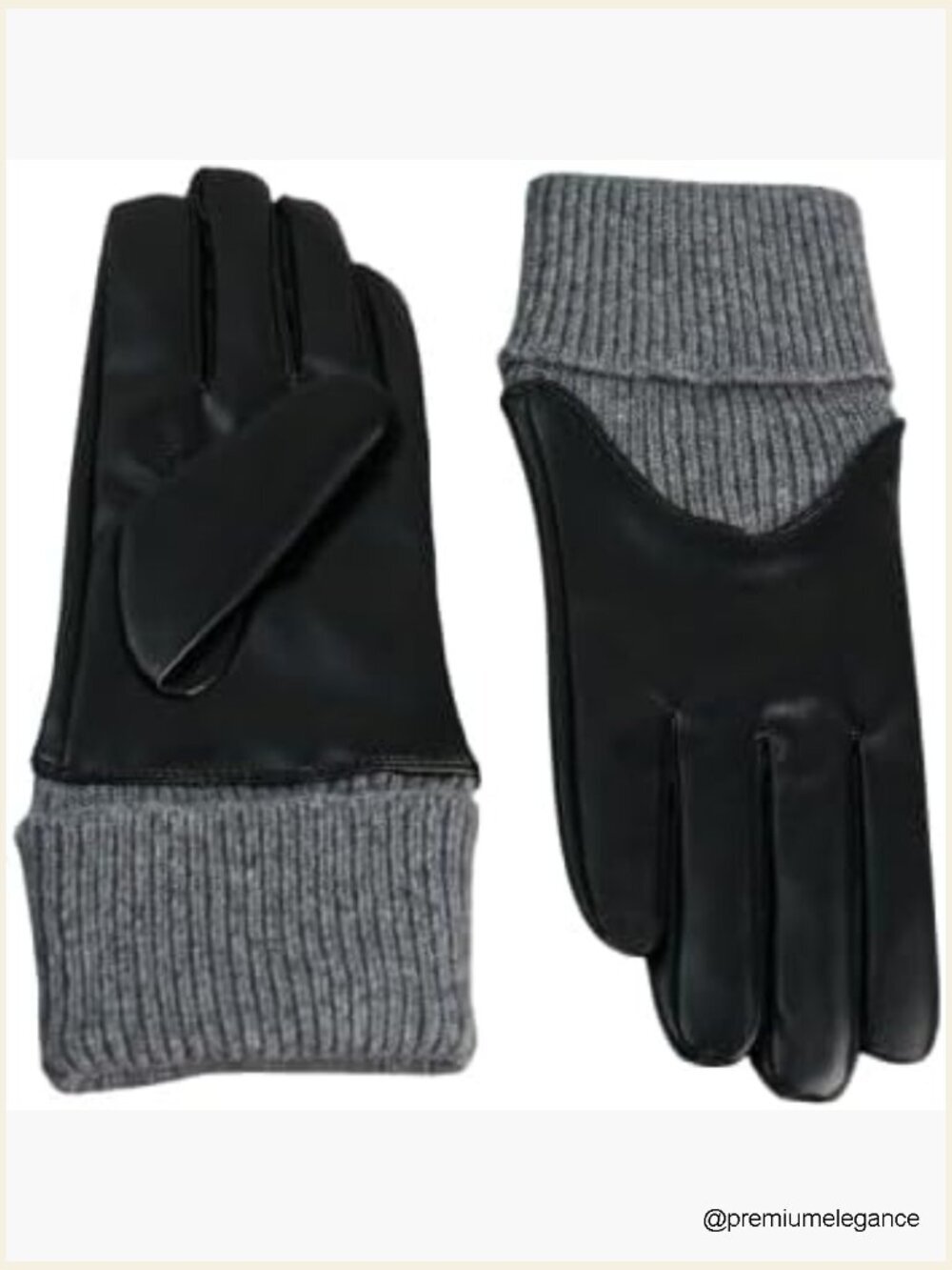 Ribbed Knit Cuff Vegan Leather Gloves with Faux Fur Trim
